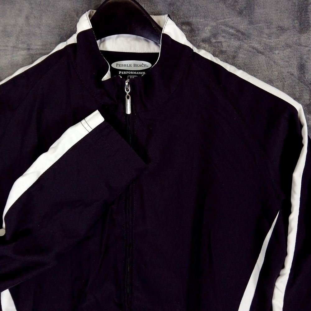 Pebble Beach Jacket Mens Large Black White Performance Golf Full Zip Windbreaker